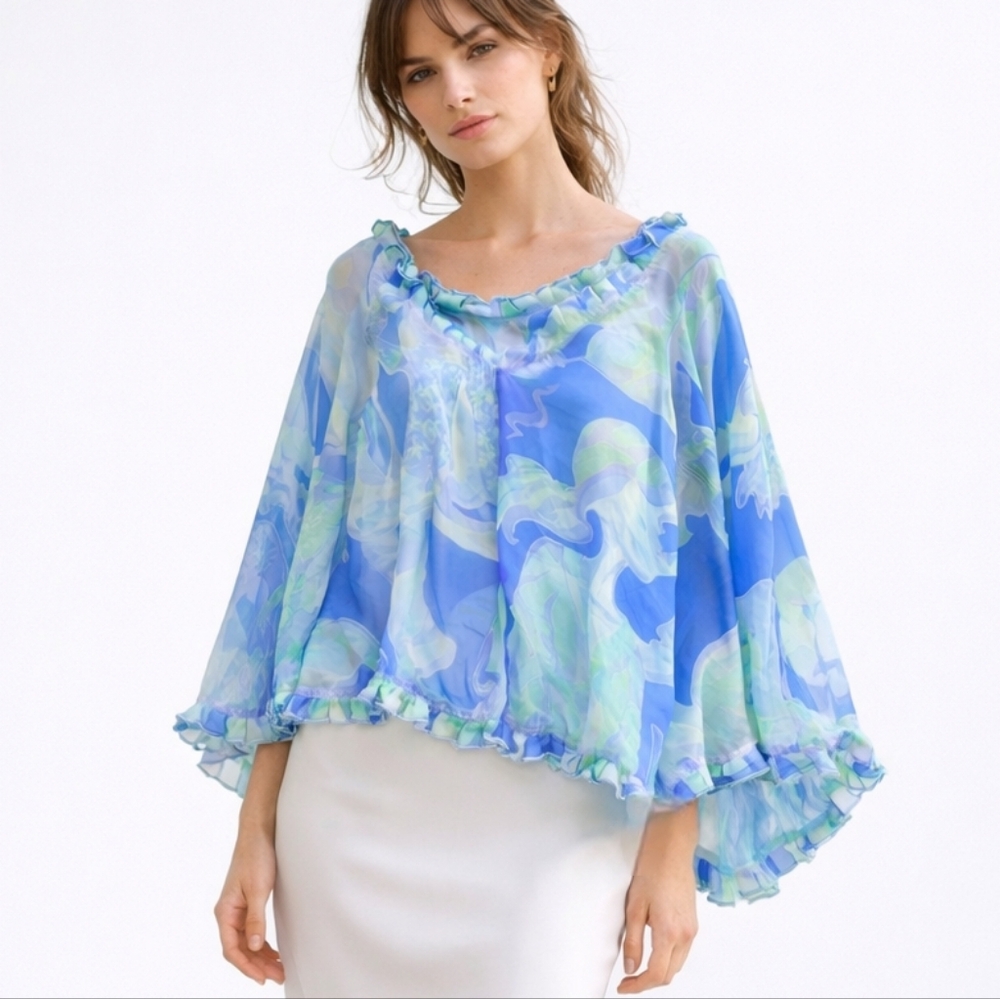100 Silk Mustique Silk Tunic Poncho OS Of PINK HOUSE MUSTIQUE Rare